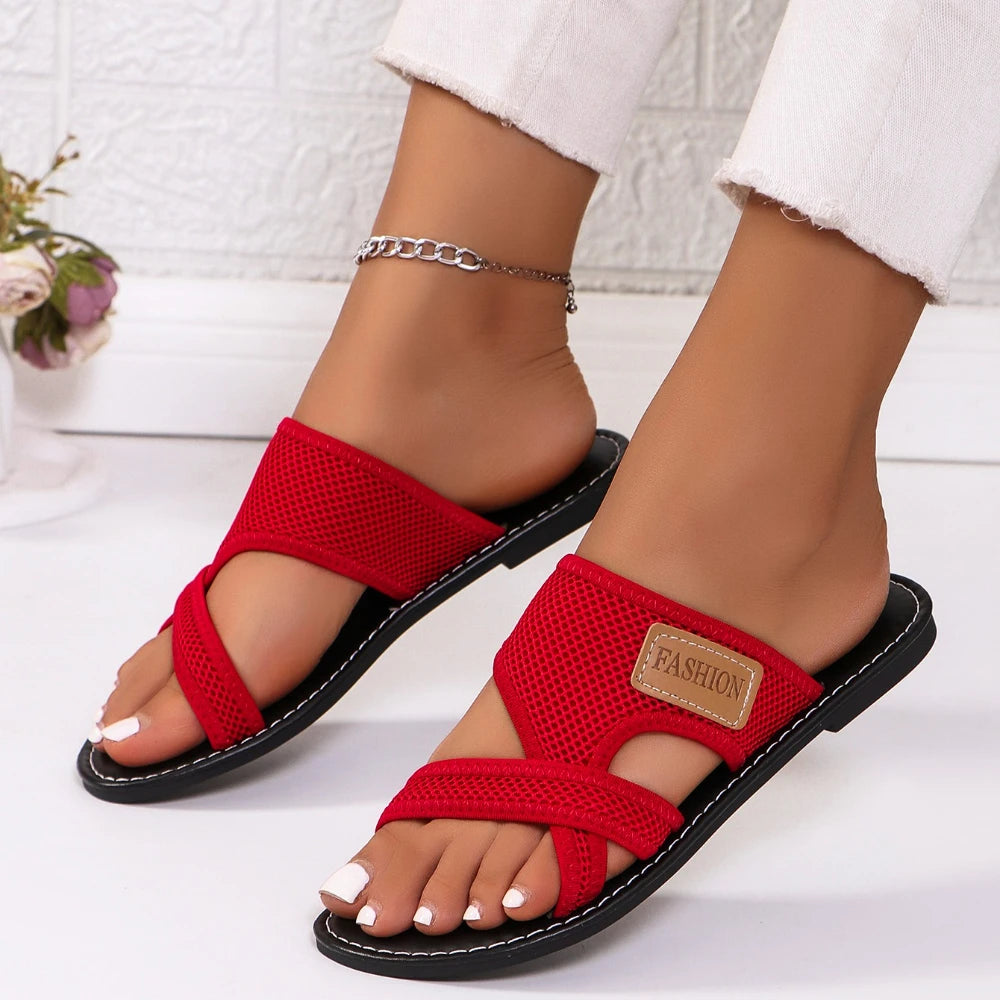 Women's Slippers 2025 New Fashion Open Toe Solid Comfort Sandals Casual Sliding Outdoor Beach Slide Women's Shoes Flip Flops - Premium Kiosk