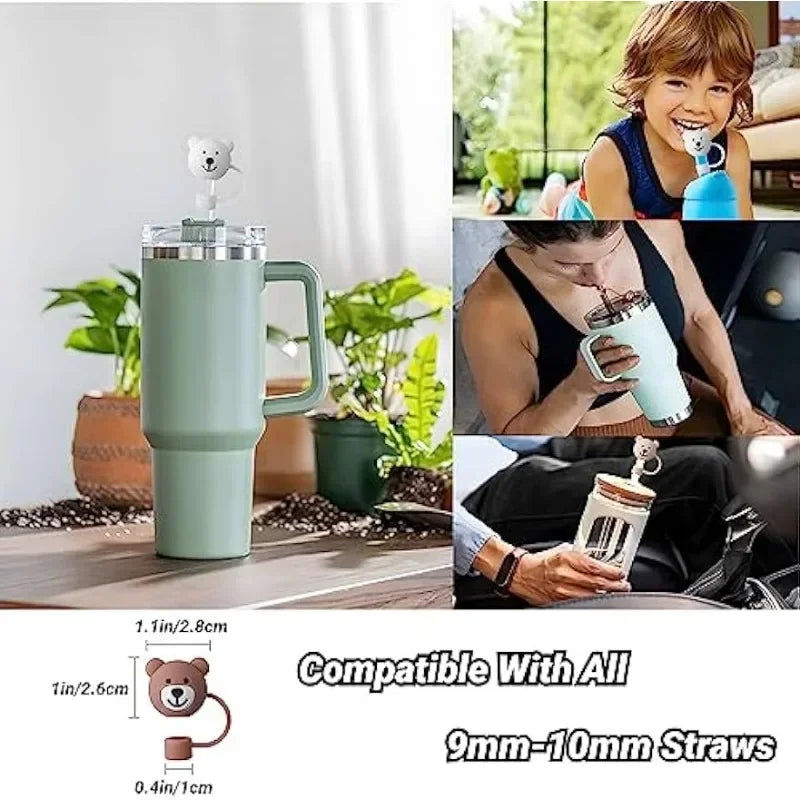 3 Pack Straw Cover for Stanley Cups,Cute bear Straw Protector Cover Compatible with Stanley 30&40oz Silicone Straw Topper Caps