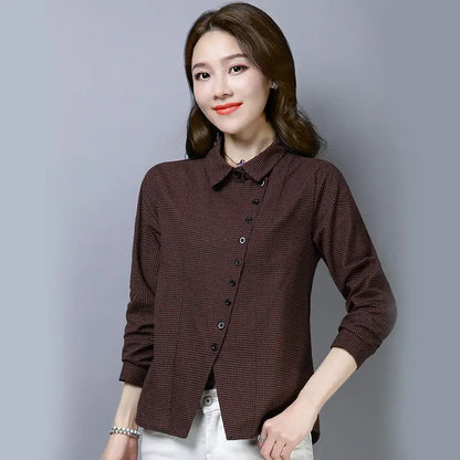 Women's Clothing  2022 Blouses Women Shirt thin Slim creative irregular Button turn-down collar lattice  spring summer leisure
