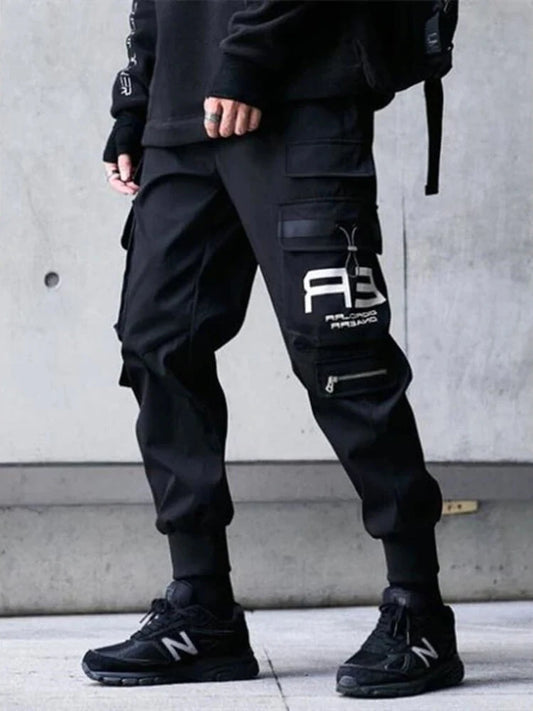 Joggers Cargo Pants for Men Casual Hip Hop Hit Color Pocket Male Trousers Sweatpants Streetwear Ribbons Techwear Pants - Premium Kiosk