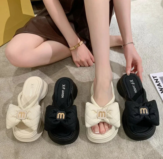 Women Slippers 2025 Summer Casual Shoes Versatile Thick Sole Women flip flop Outwear Bow Beach Slippers Sexy Slides tongs femme - Premium Kiosk