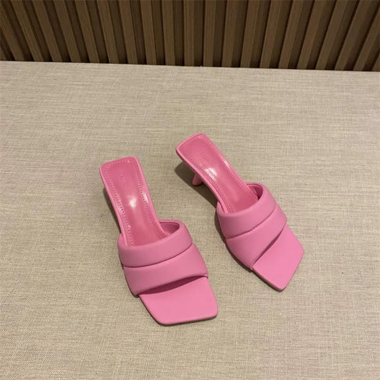 Women's Slippers 2025 New Women's Summer Fashion Open Toe Square Flip-Flops Women's High Heel Sandals for Women - Premium Kiosk