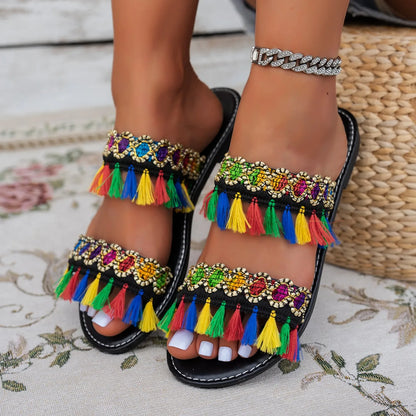 2025 New Women Slippers Casual Comfortable Beach Slippers Bohemia Style Flat Shoes Ladies Outdoor Fashion Sandals Slides Women - Premium Kiosk