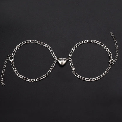 2Pcs/set Magnet Couple Bracelets Heart Attraction Bracelet Stainless Steel Charm Simple Cuban Chains Key Lock Jewelry Gifts