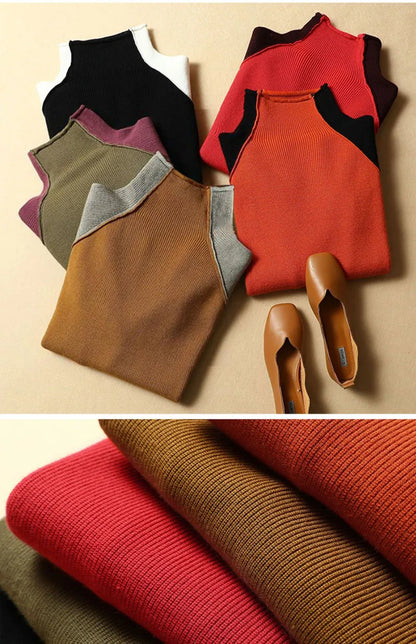 2025 New Sweater Women Half Turtleneck Thicken Pullover Knitted Sweaters Warm Knitwear Female Jumper Winter Casual Top