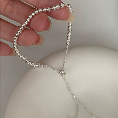 100% Solid 925 Sterling Silver Metal Bracelets for Women Men Beads Adjustable Handmade Simple Bracelet Birthday Christmas Gifts