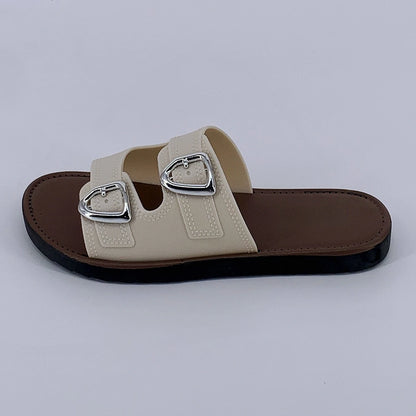 2025 New Slippers for Women Summer Outerwear Fashionable French Flat Soft Sole Anti-Slip Beach Belt Buckle Sandals - Premium Kiosk