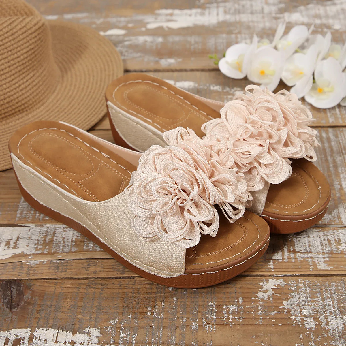2025 New Women Platform Slippers Slip on Fashion Woman Shoes Summer Sandals Comfortable Flower Wedges Slippers Slides Women - Premium Kiosk
