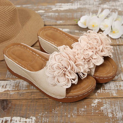 2025 New Women Platform Slippers Slip on Fashion Woman Shoes Summer Sandals Comfortable Flower Wedges Slippers Slides Women - Premium Kiosk