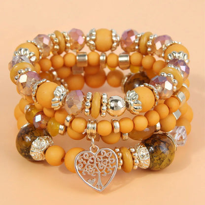 4 Pieces Stretch Beaded Bracelets Set For Women Heart Pendant Adjustable Colorful Charms New Fashion Jewelry Glass Stones C1338