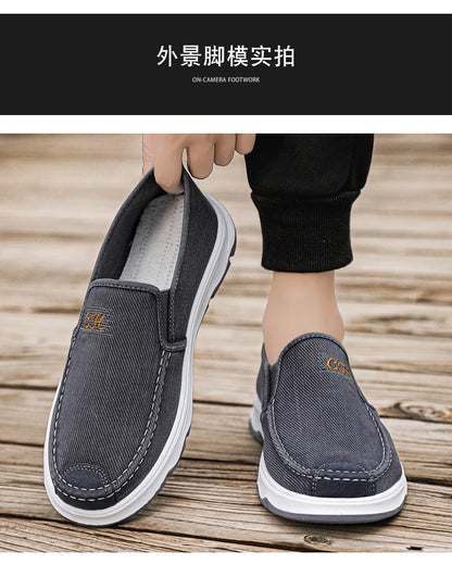 2025 Spring/summer New Style One-piece Dad's Shoes with Soft Sole, Comfortable Flat Bottom Shoes,Canvas Men's Shoes