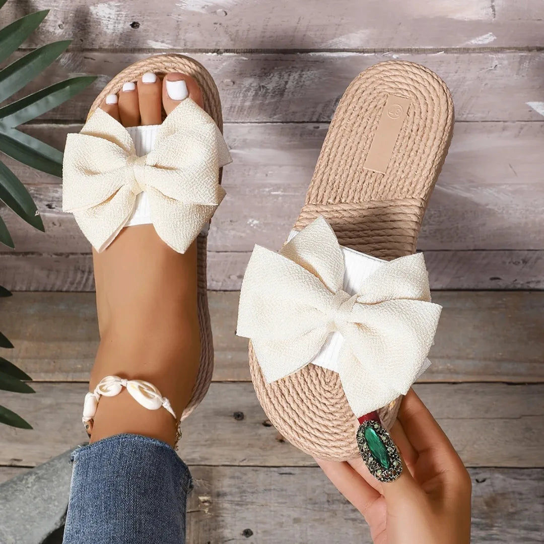 Women Slippers Fashion Trend Bow Anti Slip Sandals Wear-resistant Comfortable Soft Sole Flat Heel Slippers Home Slides Women - Premium Kiosk