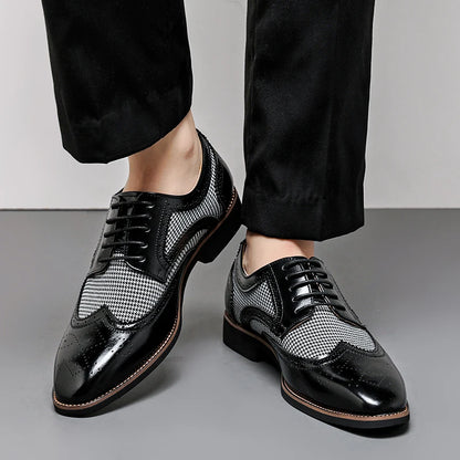 2025 Spring British Two-Tone Brogue Shoes Men Leather Low-Cut Casual Shoes Anti-Slip Breathable Office Daily Wear Oxford Shoes