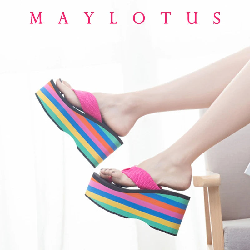 2025 Women Slippers High Heels Flip Flop Wedge Slippers Women Summer 10CM Heels Platform Slippers Flip Flops Womens Black Slides - Premium Kiosk