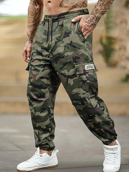 [Trendy Camo Cargo Pants] Camo Cargo Pants - Men's Trendy Casual Regular Fit Trousers With Side Pocket For Outdoor Activities - Premium Kiosk