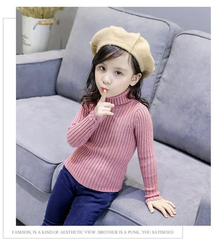 2024 New Sweater Kids Sweaters Autumn Girls Turtleneck Sweaters 1-9Yrs Baby Boys Pullover Winter Knitted Bottoming Boys Sweaters