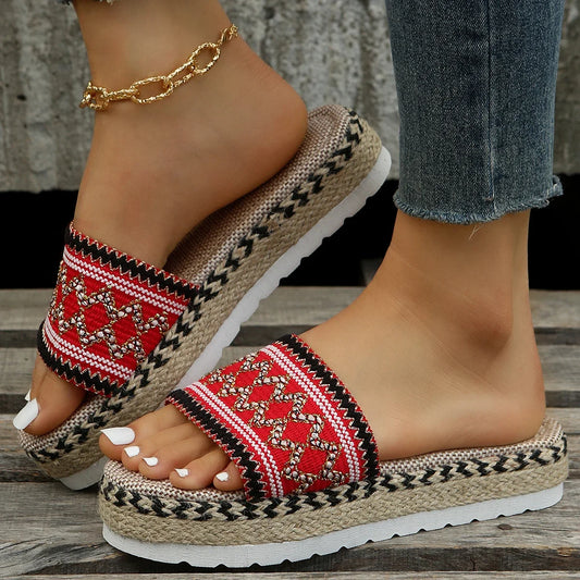 Weave Women's Slippers Platform Summer Shoes for Women 2025 New Beach Casual Heeled Sandals Bohemian Handmade Ladies Espadrilles - Premium Kiosk