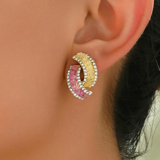 2025 new European and American style women's earrings with personalized inlaid crystal diamondshigh-end designversatile earrings