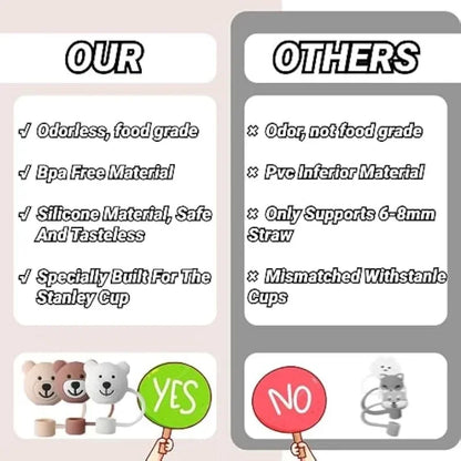 3 Pack Straw Cover for Stanley Cups,Cute bear Straw Protector Cover Compatible with Stanley 30&40oz Silicone Straw Topper Caps