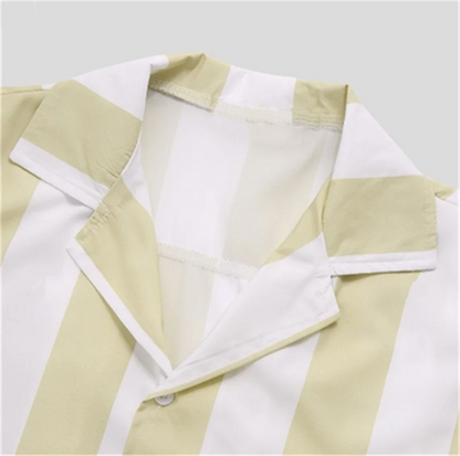 Men's striped casual shirt, summer beach casual loose-fitting short-sleeved shirt, summer daily commuting style travel shirt
