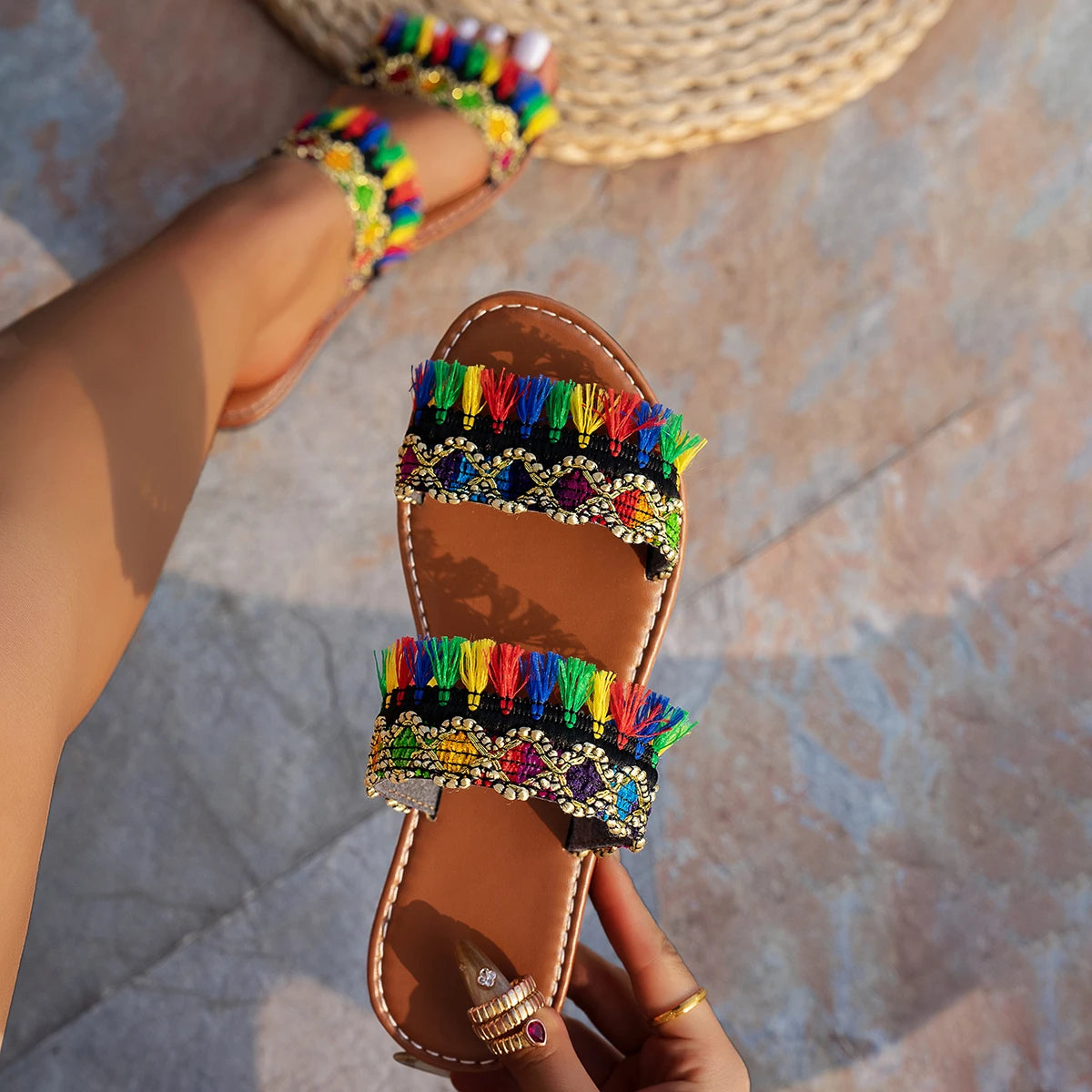 2025 New Women Slippers Casual Comfortable Beach Slippers Bohemia Style Flat Shoes Ladies Outdoor Fashion Sandals Slides Women - Premium Kiosk