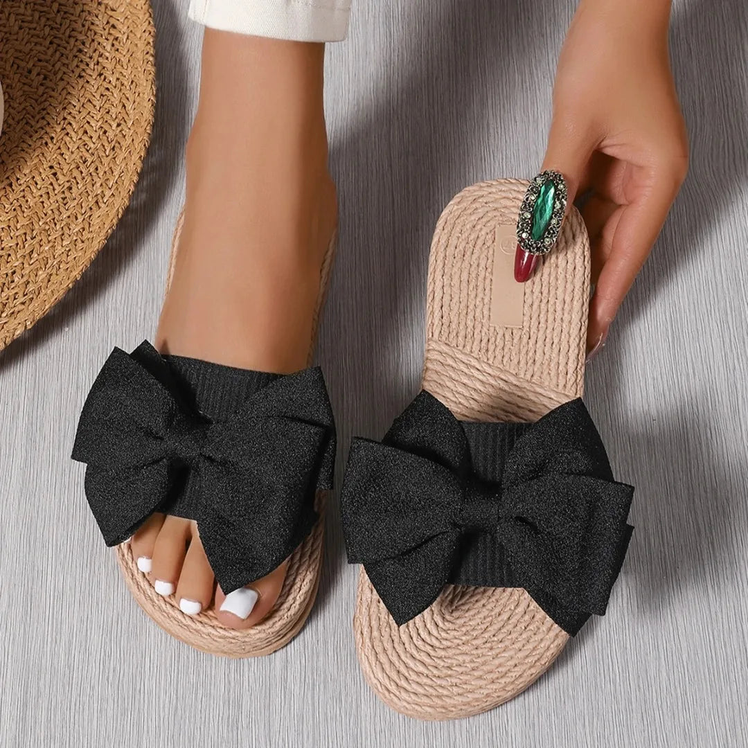 Women Slippers Fashion Trend Bow Anti Slip Sandals Wear-resistant Comfortable Soft Sole Flat Heel Slippers Home Slides Women - Premium Kiosk