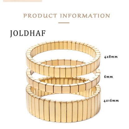 2024 New Design Golden Bracelets For Women Gold Color Hematite Beaded Elastic Bangle Sets Square Shape Beads Accessory