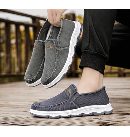 2025 Spring/summer New Style One-piece Dad's Shoes with Soft Sole, Comfortable Flat Bottom Shoes,Canvas Men's Shoes