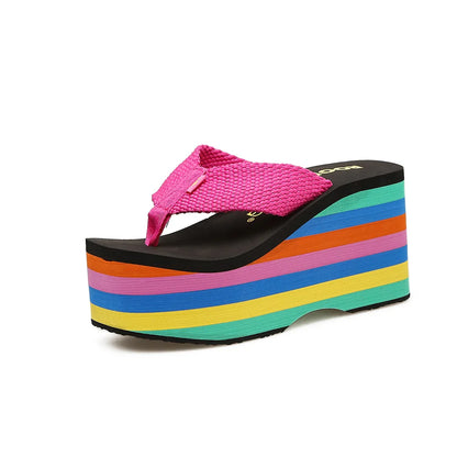2025 Women Slippers High Heels Flip Flop Wedge Slippers Women Summer 10CM Heels Platform Slippers Flip Flops Womens Black Slides - Premium Kiosk