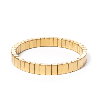 2024 New Design Golden Bracelets For Women Gold Color Hematite Beaded Elastic Bangle Sets Square Shape Beads Accessory