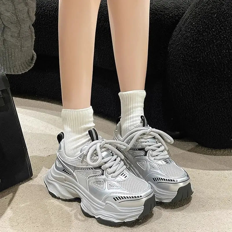 2025 Women's Dad Shoes Spring Summer New Thick Bottom Anti-slip Heightening Mesh Breathable Versatile Lightweight Sports Casual