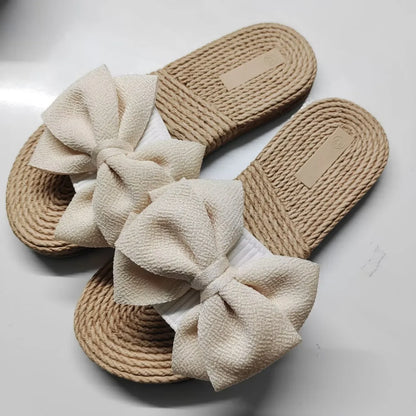 Women Slippers Fashion Trend Bow Anti Slip Sandals Wear-resistant Comfortable Soft Sole Flat Heel Slippers Home Slides Women - Premium Kiosk