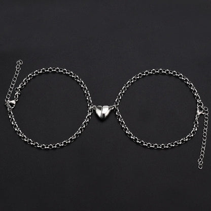 2Pcs/set Magnet Couple Bracelets Heart Attraction Bracelet Stainless Steel Charm Simple Cuban Chains Key Lock Jewelry Gifts