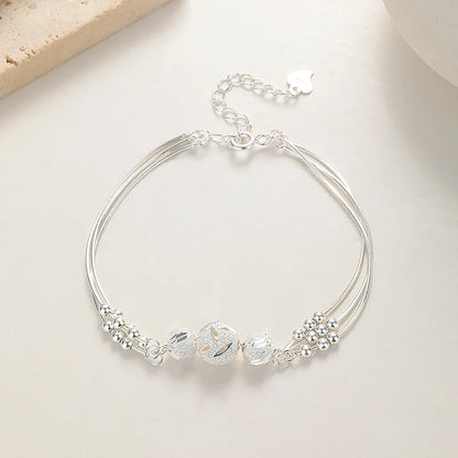 100% Solid 925 Sterling Silver Metal Bracelets for Women Men Adjustable Beads Handmade Simple Birthday Christmas Gift