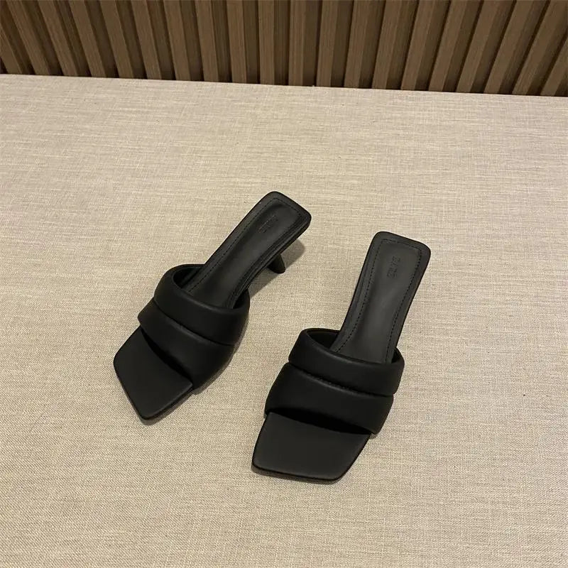 Women's Slippers, 2024 New Slippers Women's Summer Wear Fashion Open-toed Square Flip-flops, Women's High Heels Sandals Women