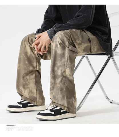 Casual Cargo Pants Man's High Waist Drawstring Baggy Pants Fashion High Street Straight Loose Workwear Trousers Trend Streetwear - Premium Kiosk