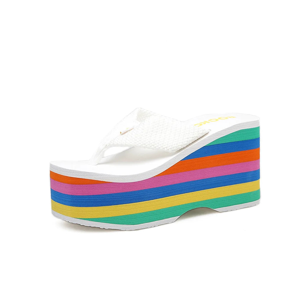 2025 Women Slippers High Heels Flip Flop Wedge Slippers Women Summer 10CM Heels Platform Slippers Flip Flops Womens Black Slides - Premium Kiosk