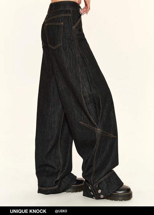 Women Black Gothic Cargo Jeans Harajuku Y2k Vintage Baggy Denim Trousers 90s Aesthetic Wide Jean Pants 2000s Trashy Clothes 2024 - Premium Kiosk