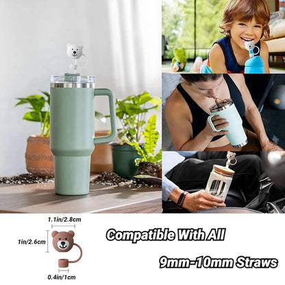 3 Pack Straw Cover For Stanley Cups Cute Bear Straw Protector Cover Compatible For Stanley 30&40Oz Silicone Straw