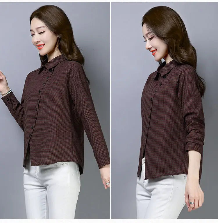 Women's Clothing  2022 Blouses Women Shirt thin Slim creative irregular Button turn-down collar lattice  spring summer leisure