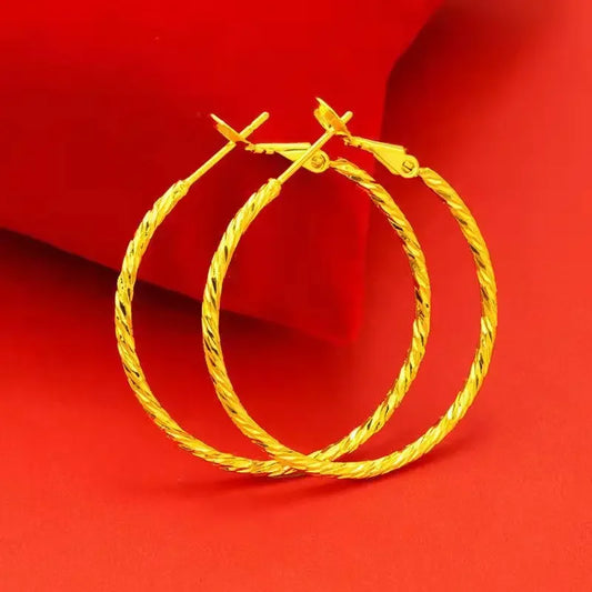 Women's 24K AU999 Gold Earrings, 4 - 4.5cm Diameter, Simple yet Exaggerated Style