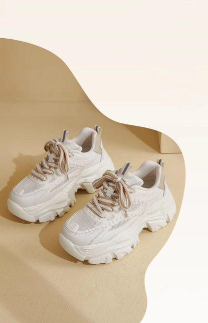 Women's thick bottom daddy shoes summer breathable mesh small white shoes girls casual shoes heightened thin sports board shoes