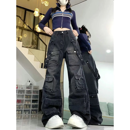 Women's Black  Baggy Cargo Jeans Harajuku Oversize Denim Trousers Y2k 90s Vintage 2000s  Jean Pants Trashy Clothes 2025 - Premium Kiosk