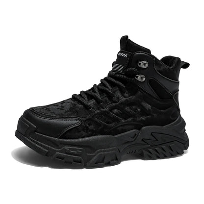 2025 Men's high-top thick-sole casual shoes versatile mixed material daddy sneakers outdoor tooling wear-resistant men's shoes