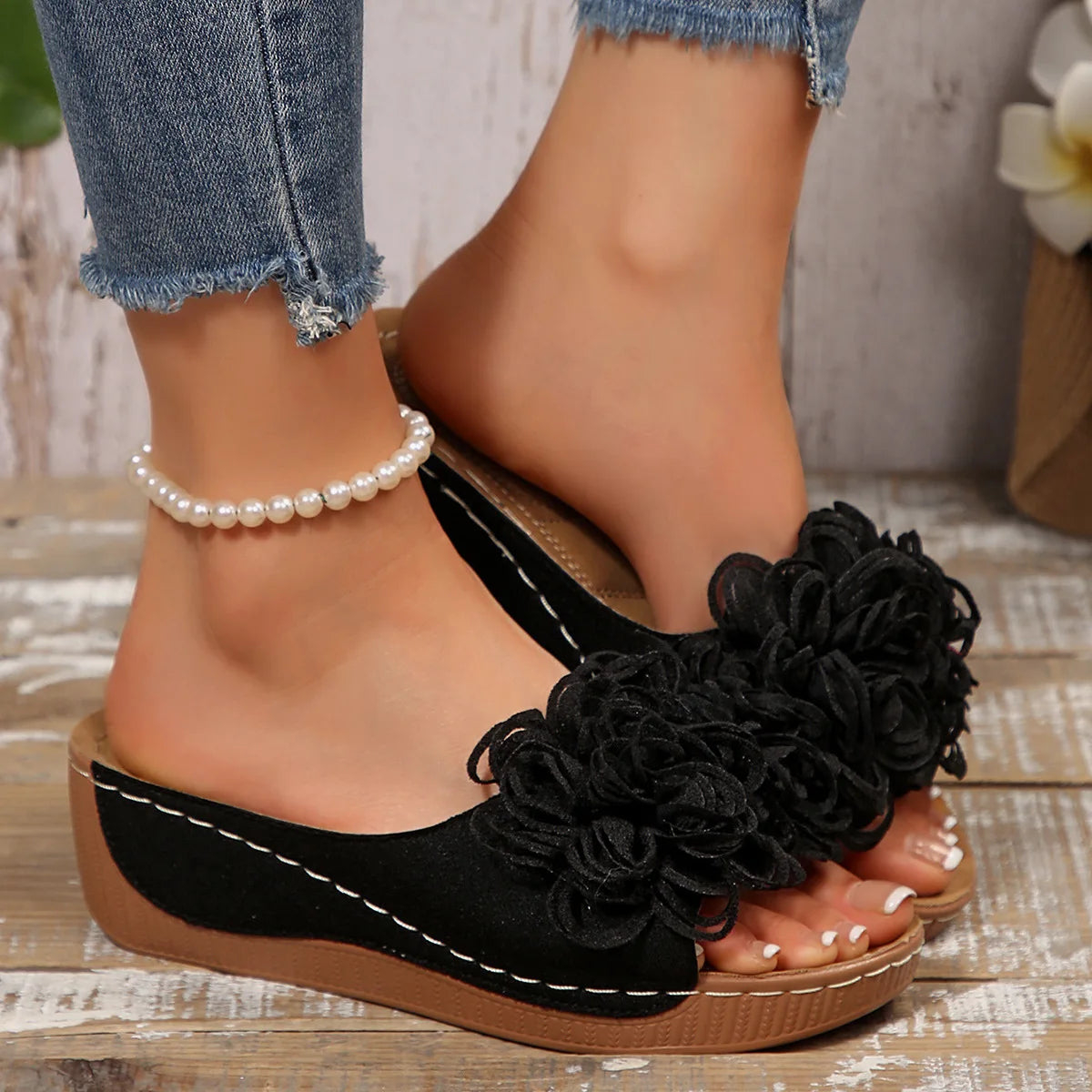 2025 New Women Platform Slippers Slip on Fashion Woman Shoes Summer Sandals Comfortable Flower Wedges Slippers Slides Women - Premium Kiosk