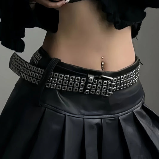 Women Belt  Fashion Square Beads, Willow Nails, Three Exhaust Eyes, Punk Street Cool, Personalized Men's and Women's Belts