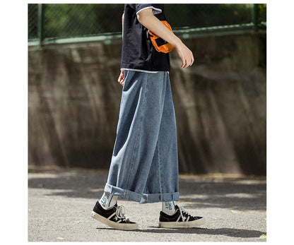Men Jeans Wide Leg Denim Cargo jean pants Loose Straight Baggy Men's Jeans hip hop Streetwear Skateboard Neutral denim Trousers - Premium Kiosk