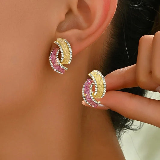 2025 new European and American style women's earrings with personalized inlaid crystal diamondshigh-end designversatile earrings