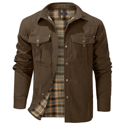Casual Men's Jacket Men's Jackets Spring Flannel Lined Shirt Coat  Men's Jackets Windproof Western Cowboy Casual Coat
