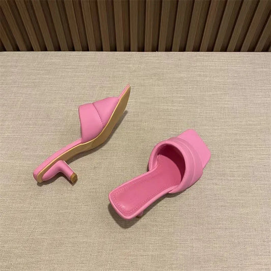 Women's Slippers New  Women's Summer Wear Fashion Open-toed Square Flip-flops Women's High Heels Sandals Women zapatos de mujer